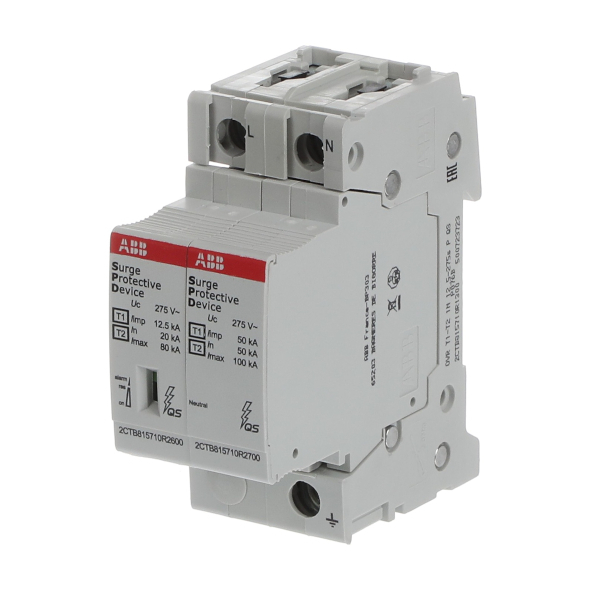 Svodič přepětí ABB OVR T1-T2 1N 12.5-275s P QS, L1+N (2 póly)