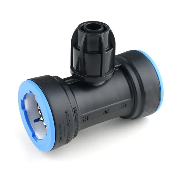 esyLOCK T-kus s odbočkou na QuickJoint 25 × 20QJ × 25 – narážecí tvarovka pro PE potrubí